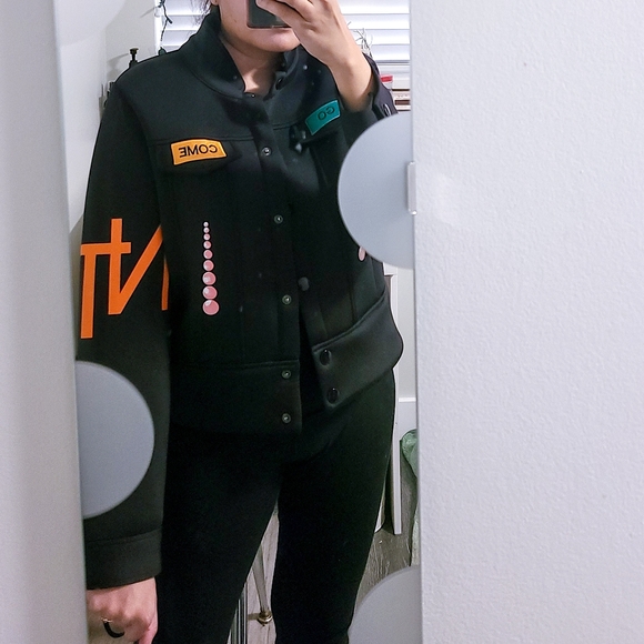 MAX MARTIN Graphic Come Go Black Bomber Jacket size medium - Picture 5 of 9